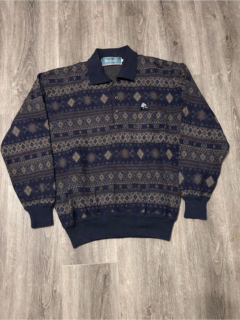 Wolsey Collared Sweater Button Up Fits Large Blue Gray Pure Wool